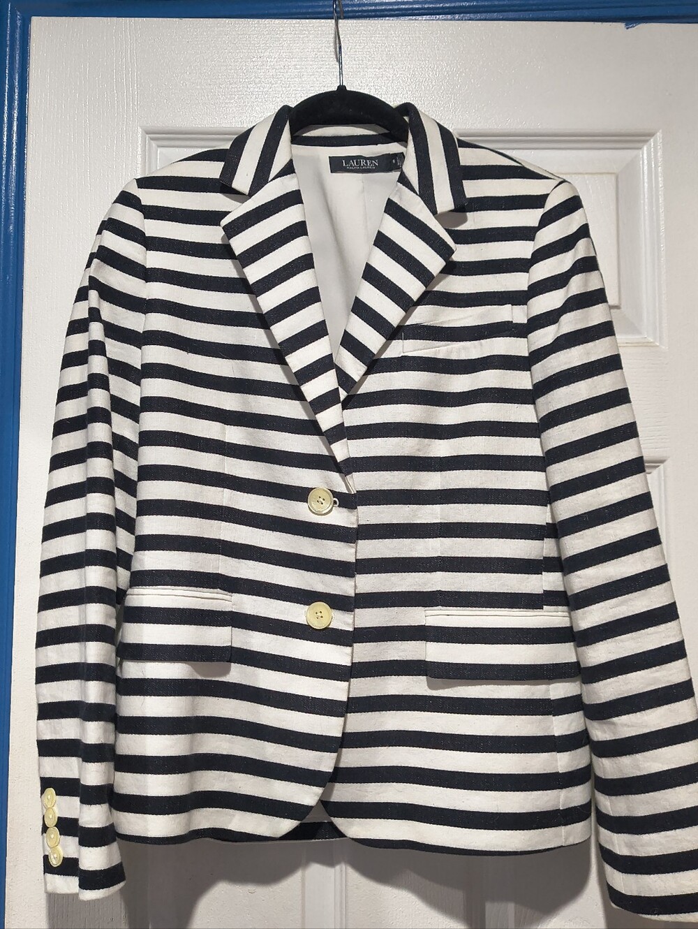 Lauren Ralph Lauren Black White Striped Nautical Tailored Blazer Jacket - Size 6